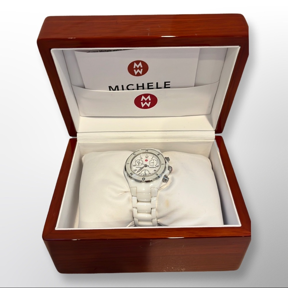 White ceramic Michele watch